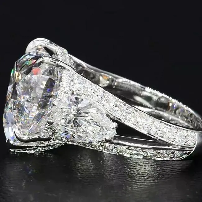 3 Stone Heart Cut Engagement Ring in Sterling Silver Shineofidamond Rings