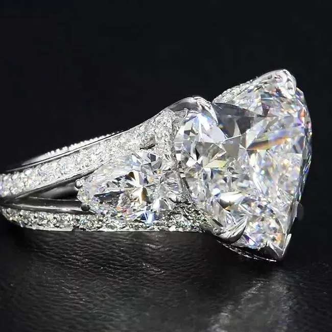 3 Stone Heart Cut Engagement Ring in Sterling Silver Shineofidamond Rings