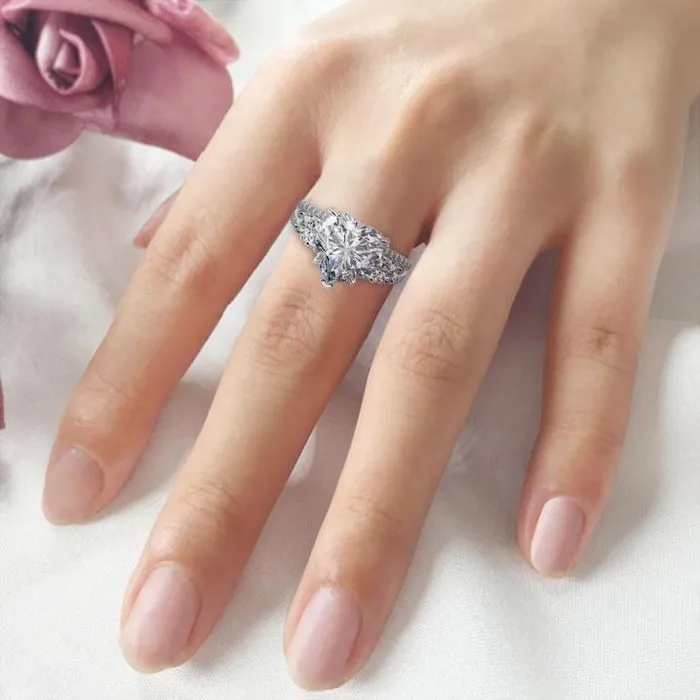 3 Stone Heart Cut Engagement Ring in Sterling Silver Shineofidamond Rings