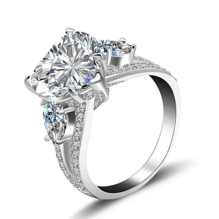 3 Stone Heart Cut Engagement Ring in Sterling Silver Shineofidamond Rings