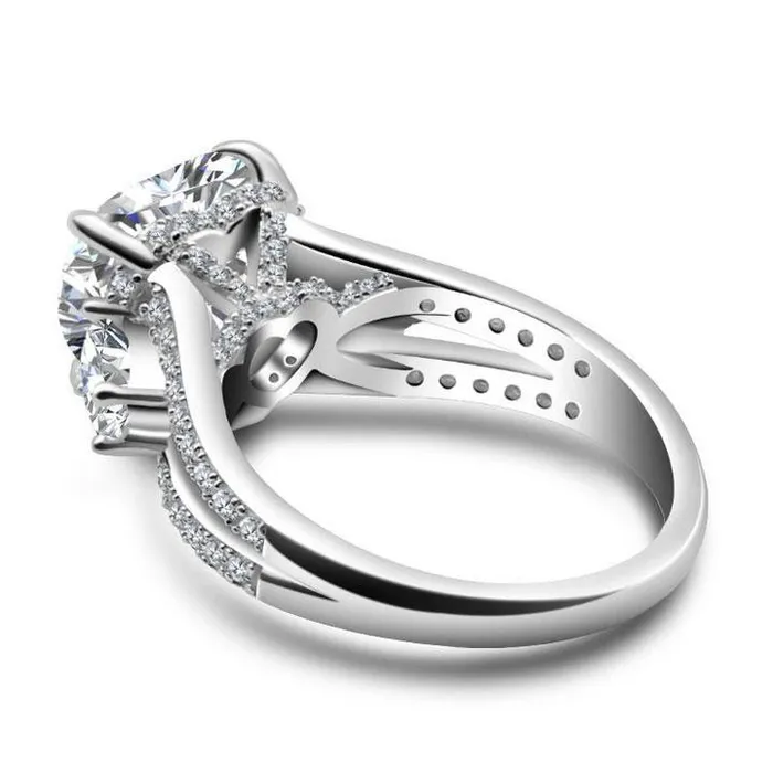 3 Stone Heart Cut Engagement Ring in Sterling Silver Shineofidamond Rings