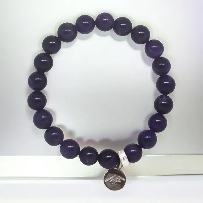 Amethyst Stone Flat Silver Bead Bracelet 8 MM Mystic Flavia Bracelets
