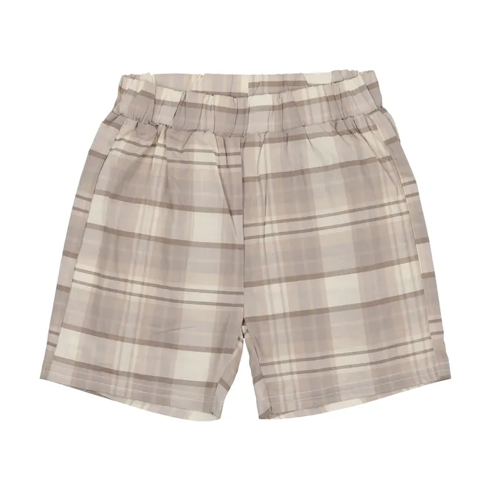 Analogie Linen Pull On Shorts Taupe Plaid Analogie Earrings