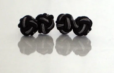 Black Charcoal Silk Knot Cufflinks Head Shoulders Toes and Bows Rings