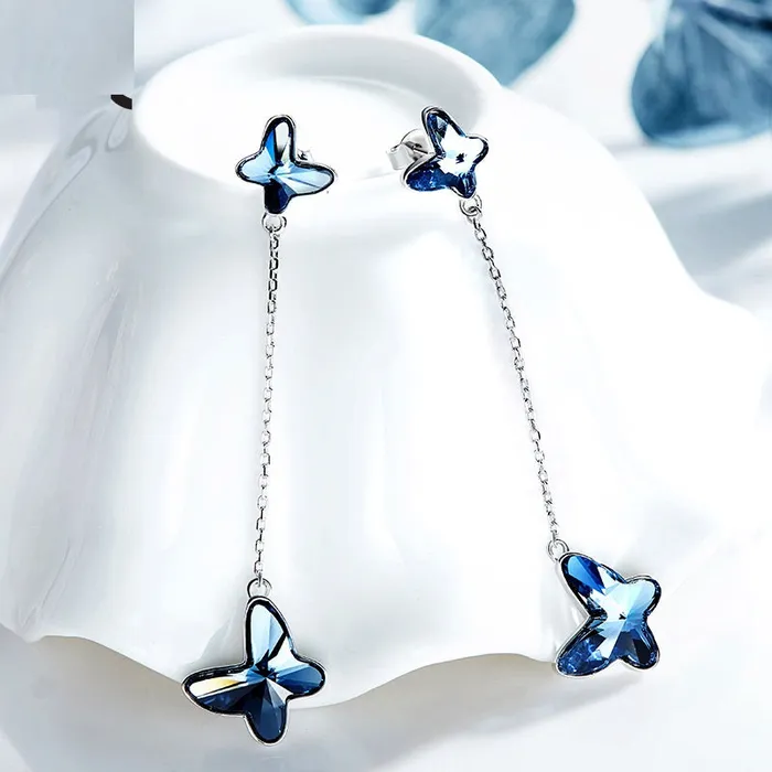 Blue Butterfly Swarovski Crystal Silver Earrings Mystic Flavia Earrings