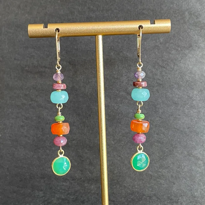 Chrysoprase Multistone Earrings Riverstone Earrings