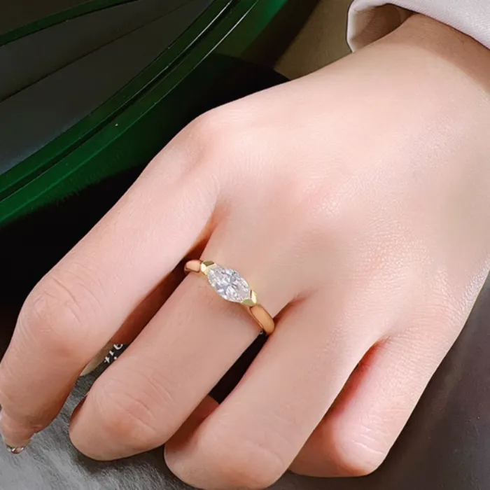 Classic East West Marquise Cut Golden Tone Engagement Ring Shineofdiamond Rings