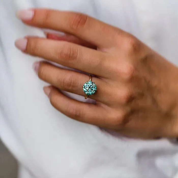 Classic Paraiba Tourmaline Round Cut Engagement Ring In Sterling Silver Shineofdiamond Rings