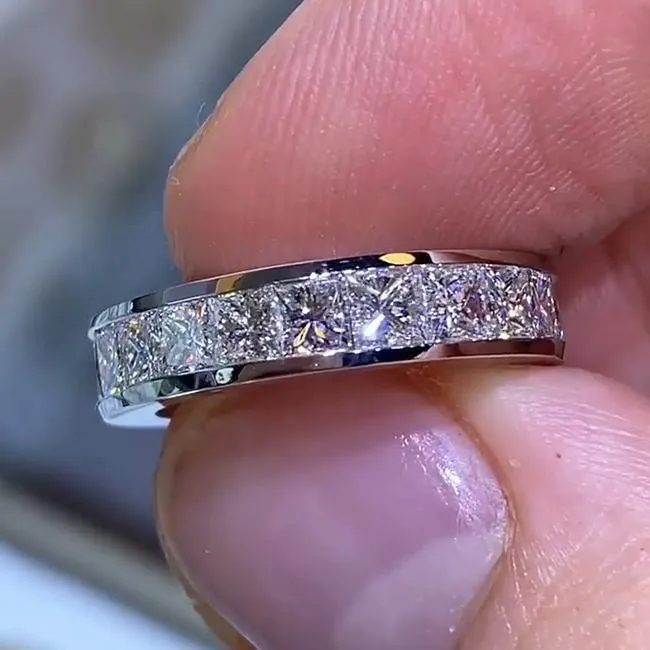 Classic Princess Cut Sterling Silver Wedding Band shineofdiamond Rings