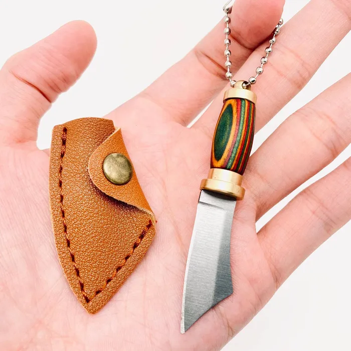 Colored Wood Handle Portable Mini Knife with Protective Cove Mio Queena Rings