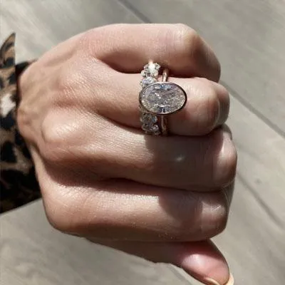 Dainty Oval Cut Bridal Set in Sterling Silver Shineofdiamond Rings