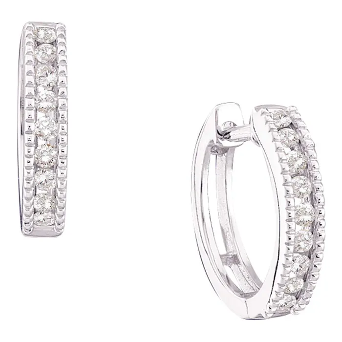 Earrings 10kt White Gold Womens Round Channelset Diamond Milgrain Hoop Earrings 14 Cttw mayamila Earrings 10kt White Gold Womens Round Channelset Diamond Milgrain Hoop Earrings 14 Cttw mayamila