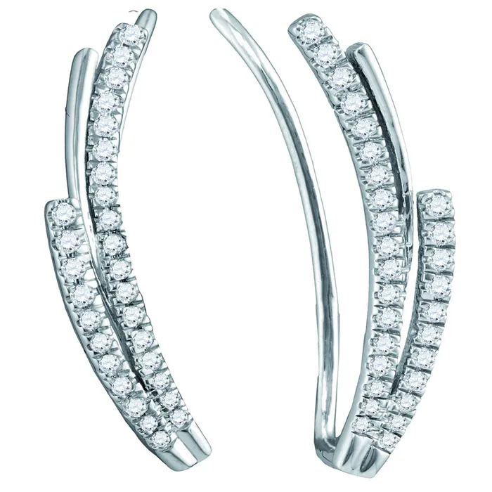 Earrings 10kt White Gold Womens Round Diamond Double Row Climber Earrings 13 Cttw mayamila Earrings 10kt White Gold Womens Round Diamond Double Row Climber Earrings 13 Cttw mayamila