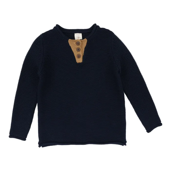 Earrings Analogie Analogie Contrast Placket Long Sleeve Sweater NavyCamel