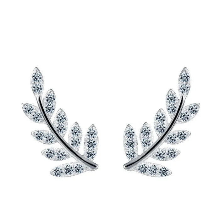 Earrings Angelic White Zircon Paved Leaf Silver Earrings Mystic Flavia