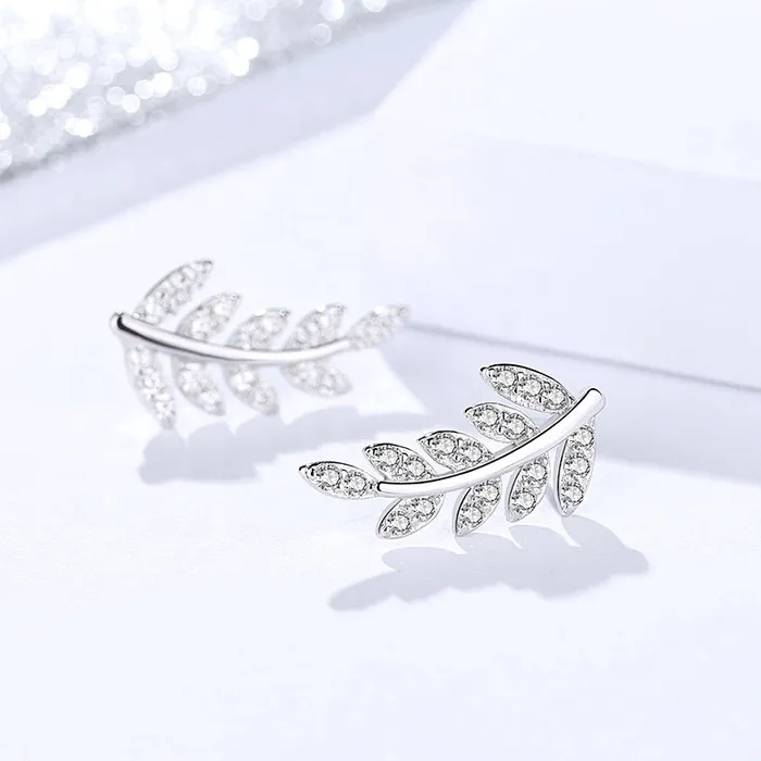 Earrings Angelic White Zircon Paved Leaf Silver Earrings Mystic Flavia