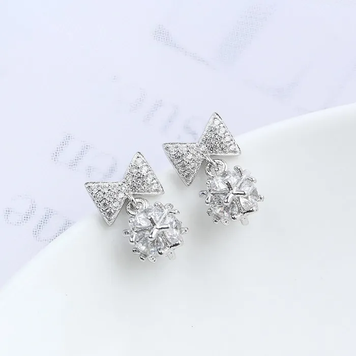 Earrings Bow Diamond Zircon Studded Silver Earrings Mystic Flavia