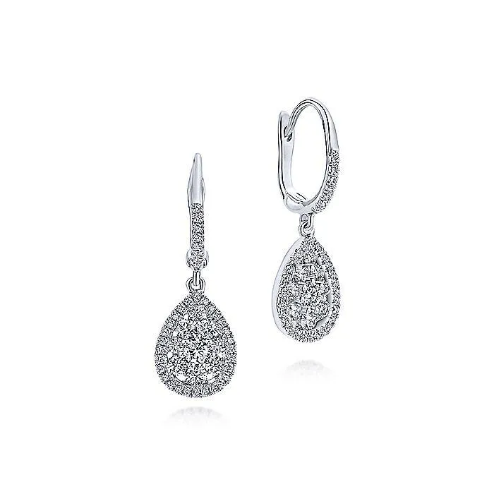 Earrings GABRIEL Co 14K WHITE GOLD CLUSTER DIAMOND TEARDROP EARRINGS EG11722W45JJ GABRIEL CO