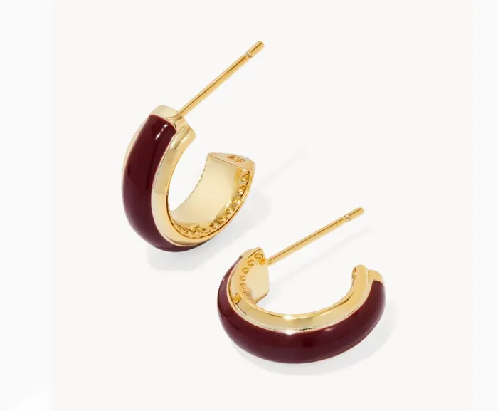 Earrings Kendra ScottAinsley Gold Huggie Earrings in Burgundy Enamel 9608867188 Kendra Scott