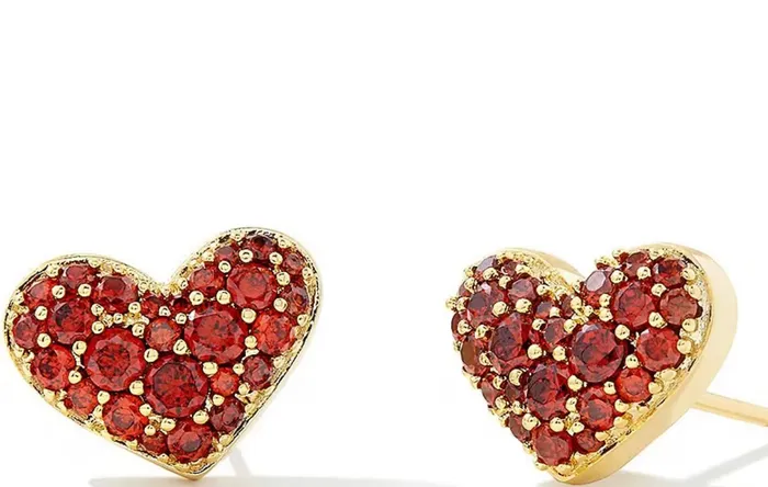 Earrings Kendra Scott KENDRA SCOTT Ari Gold Pave Crystal Heart Earrings in Red Crystal 9608862611