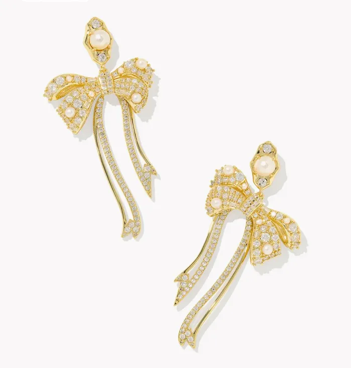 Earrings KENDRA SCOTT KENDRA SCOTT Krista Gold Bow Statement Earrings in White Mix 9608871355