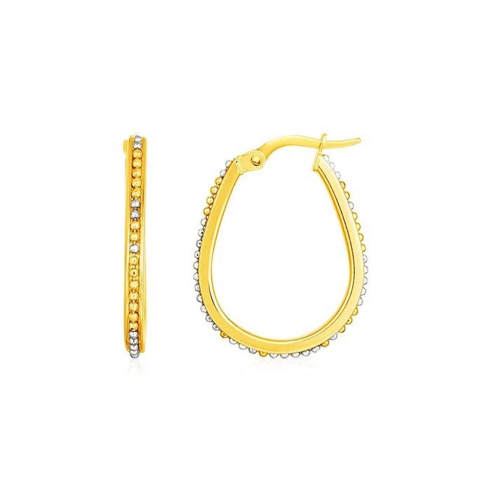 Earrings MayaMila 14k Two Tone Gold Oval Hoop Earrings with Bead Texture