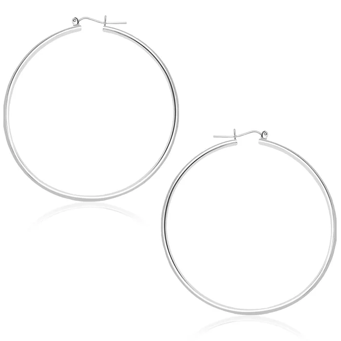 Earrings MayaMila 14k White Gold Polished Hoop Earrings 45 mm