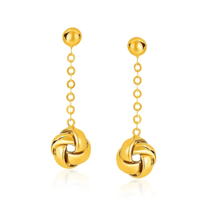 Earrings MayaMila 14k Yellow Gold Love Knot Drop Post Earrings