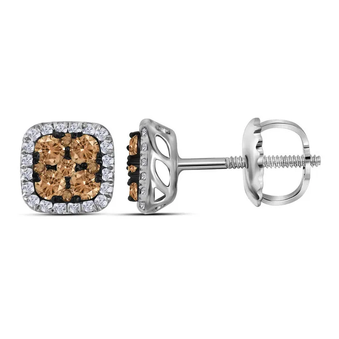 Earrings mayamila 14kt White Gold Womens Round Cognacbrown Color Enhanced Diamond Square Cluster Earrings 12 Cttw Earrings mayamila 14kt White Gold Womens Round Cognacbrown Color Enhanced Diamond Square Cluster Earrings 12 Cttw