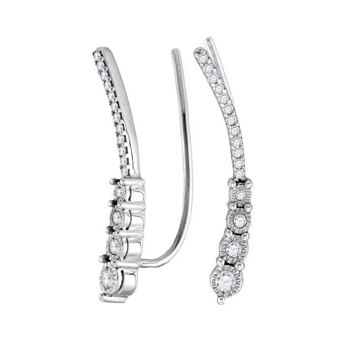 Earrings mayamila Sterling Silver Womens Round Diamond Climber Earrings 14 Cttw Earrings mayamila Sterling Silver Womens Round Diamond Climber Earrings 14 Cttw