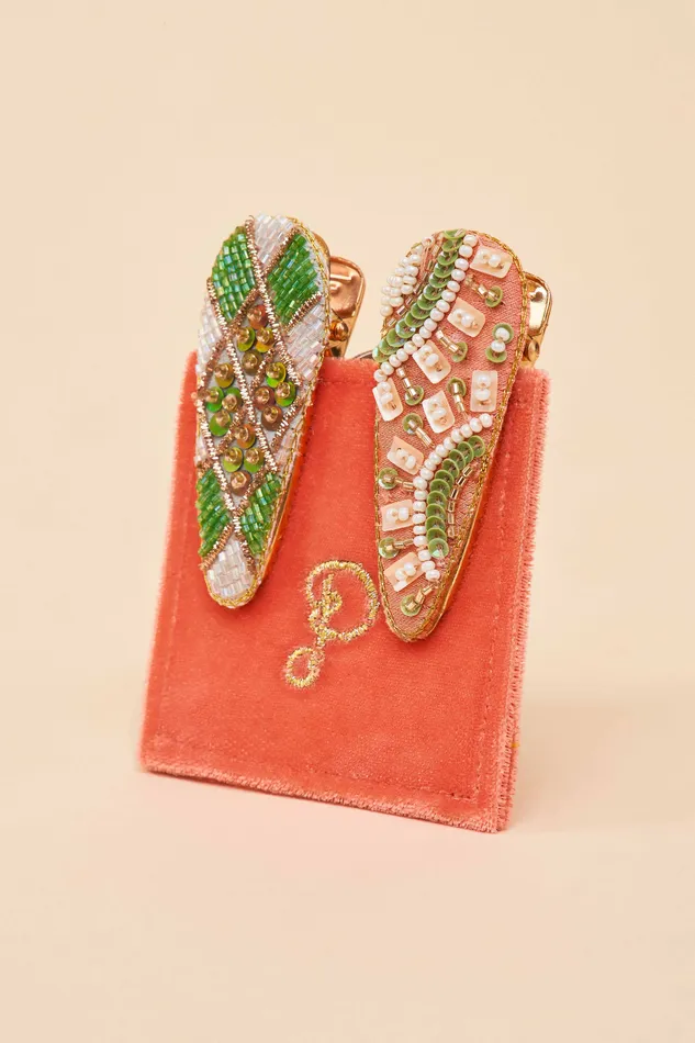 Earrings Powder Design inc Jewelled Hair Clips Set of 2 Sunny Check
