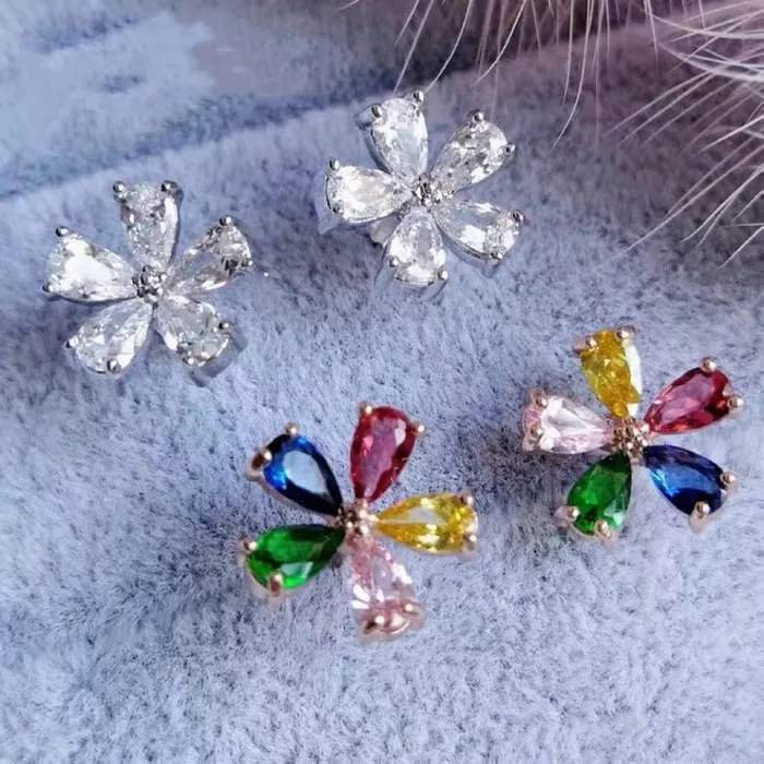Earrings shine of diamond Rose Gold 18K White Gold Plated Sterling Silver Colorful Fivepetal Flower Earrings Stud Earrings shine of diamond Rose Gold 18K White Gold Plated Sterling Silver Colorful Fivepetal Flower Earrings Stud