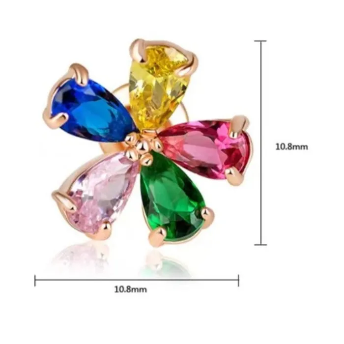 Earrings shine of diamond Rose Gold 18K White Gold Plated Sterling Silver Colorful Fivepetal Flower Earrings Stud