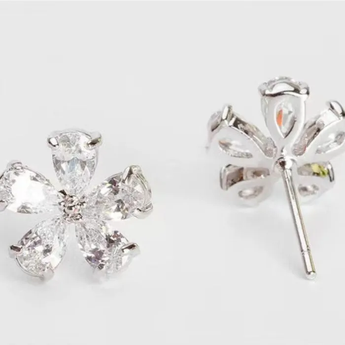 Earrings shine of diamond Rose Gold 18K White Gold Plated Sterling Silver Colorful Fivepetal Flower Earrings Stud