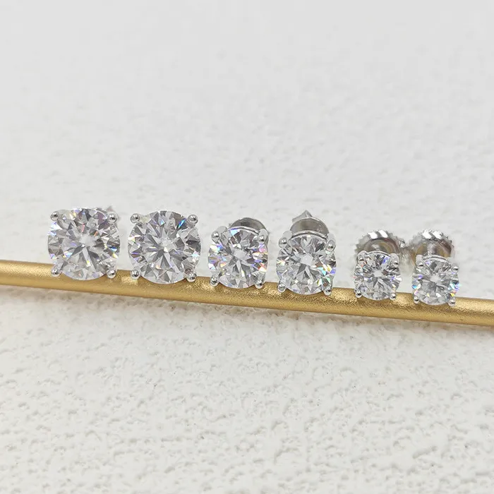 Earrings shineofdiamond Gorgeous Round Cut Moissanite Stud Earrings In Sterling Silver