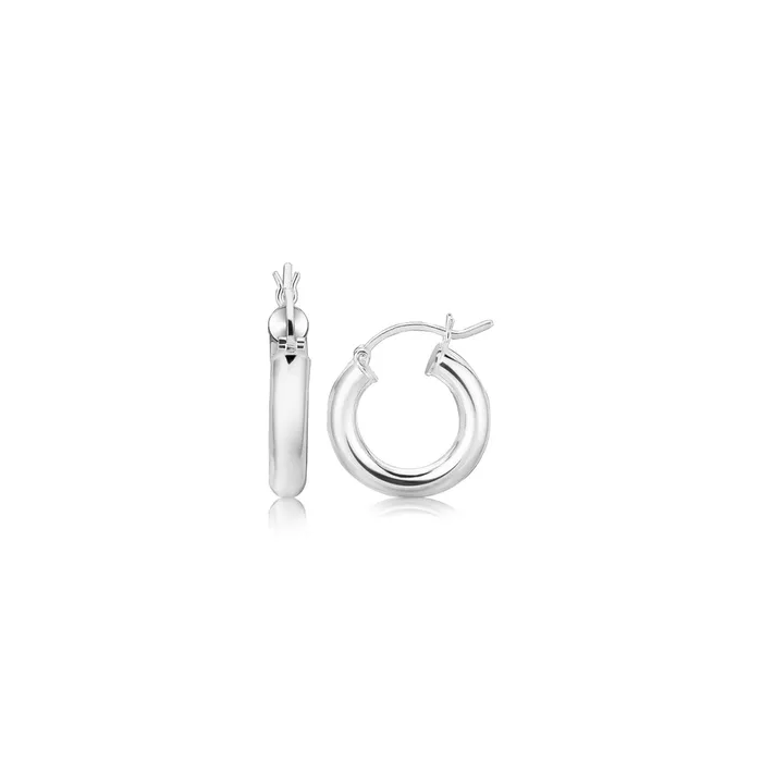 Earrings Sterling Silver Thick Polished Hoop Earrings with Rhodium Plating 15mm MayaMila