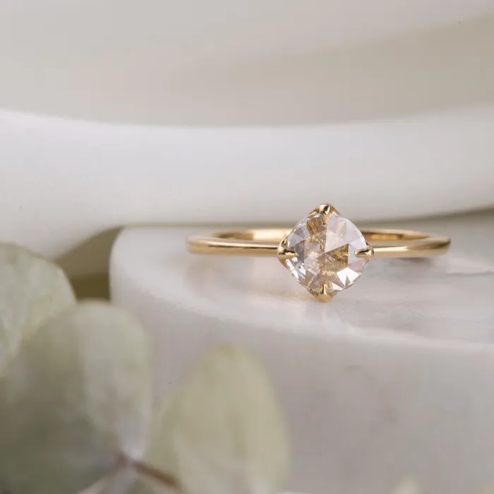 Envero Jewelry Alice Ring 049ct Round Rose Cut Diamond 14k Yellow Gold One of a kind Rings
