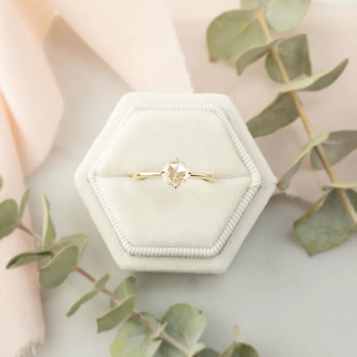 Envero Jewelry Alice Ring 049ct Round Rose Cut Diamond 14k Yellow Gold One of a kind Rings