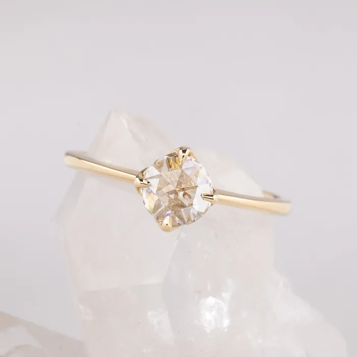 Envero Jewelry Alice Ring 049ct Round Rose Cut Diamond 14k Yellow Gold One of a kind Rings