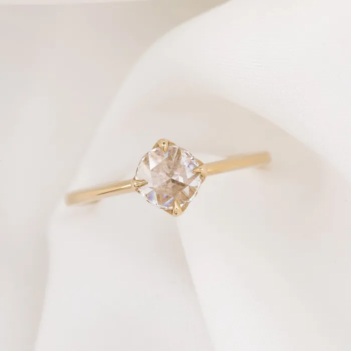 Envero Jewelry Alice Ring 049ct Round Rose Cut Diamond 14k Yellow Gold One of a kind Rings