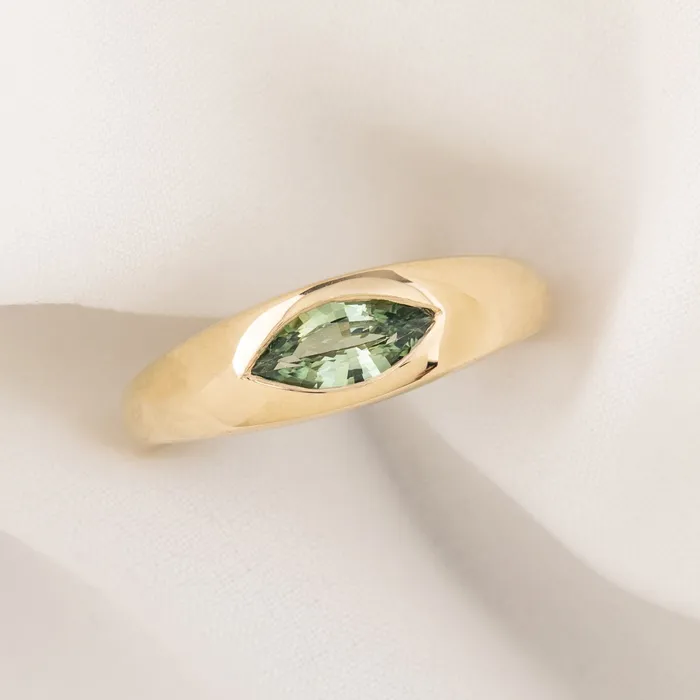 Envero Jewelry Dome Ring 061ct Light Green Madagascar Sapphire 14k Yellow Gold One of a kind Rings Envero Jewelry Dome Ring 061ct Light Green Madagascar Sapphire 14k Yellow Gold One of a kind Rings