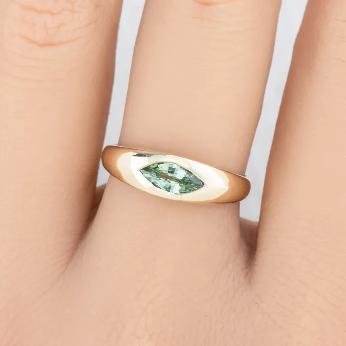 Envero Jewelry Dome Ring 061ct Light Green Madagascar Sapphire 14k Yellow Gold One of a kind Rings Envero Jewelry Dome Ring 061ct Light Green Madagascar Sapphire 14k Yellow Gold One of a kind Rings