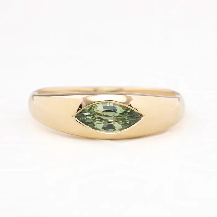 Envero Jewelry Dome Ring 061ct Light Green Madagascar Sapphire 14k Yellow Gold One of a kind Rings Envero Jewelry Dome Ring 061ct Light Green Madagascar Sapphire 14k Yellow Gold One of a kind Rings