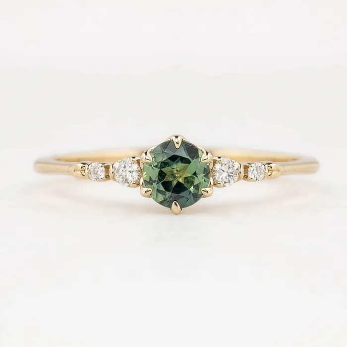 Envero Jewelry Estel Fleur Six Prongs Ring 5mm 055ct Blue Green Round Queensland Sapphire 14K Yellow Gold Rings Envero Jewelry Estel Fleur Six Prongs Ring 5mm 055ct Blue Green Round Queensland Sapphire 14K Yellow Gold Rings