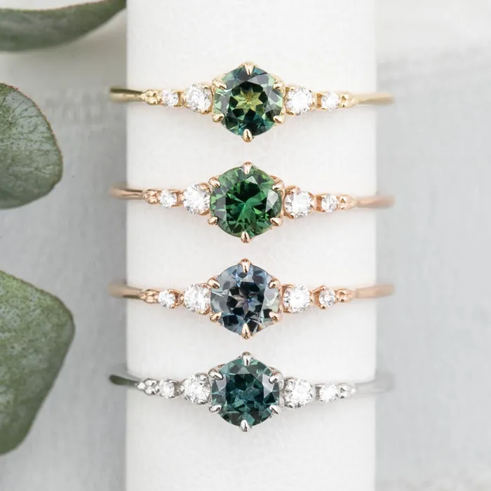 Envero Jewelry Estel Fleur Six Prongs Ring 5mm 055ct Blue Green Round Queensland Sapphire 14K Yellow Gold Rings Envero Jewelry Estel Fleur Six Prongs Ring 5mm 055ct Blue Green Round Queensland Sapphire 14K Yellow Gold Rings