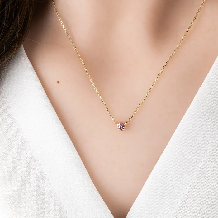 Envero Jewelry Necklaces Dahlia Pink Sapphire Solitaire Necklace
