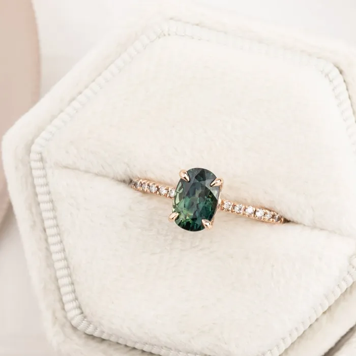 Envero Jewelry Rings Audrey Ring 11ct Deep Blue Green Queensland Sapphire 14k Rose Gold Envero Jewelry Rings Audrey Ring 11ct Deep Blue Green Queensland Sapphire 14k Rose Gold