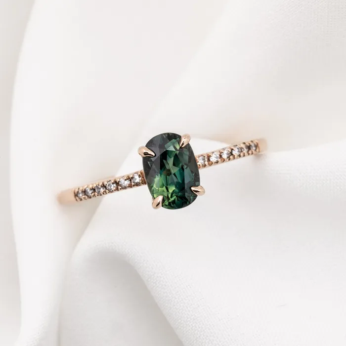 Envero Jewelry Rings Audrey Ring 11ct Deep Blue Green Queensland Sapphire 14k Rose Gold Envero Jewelry Rings Audrey Ring 11ct Deep Blue Green Queensland Sapphire 14k Rose Gold