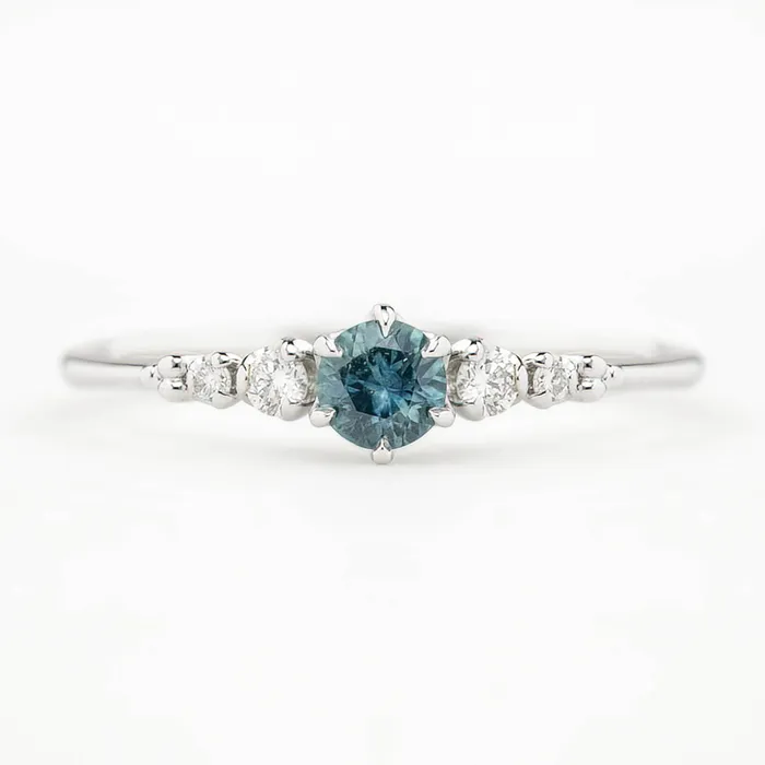 Envero Jewelry Rings Estel Fleur Six Prongs Ring 4mm 030ct Teal Blue Montana Sapphire 14K White Gold