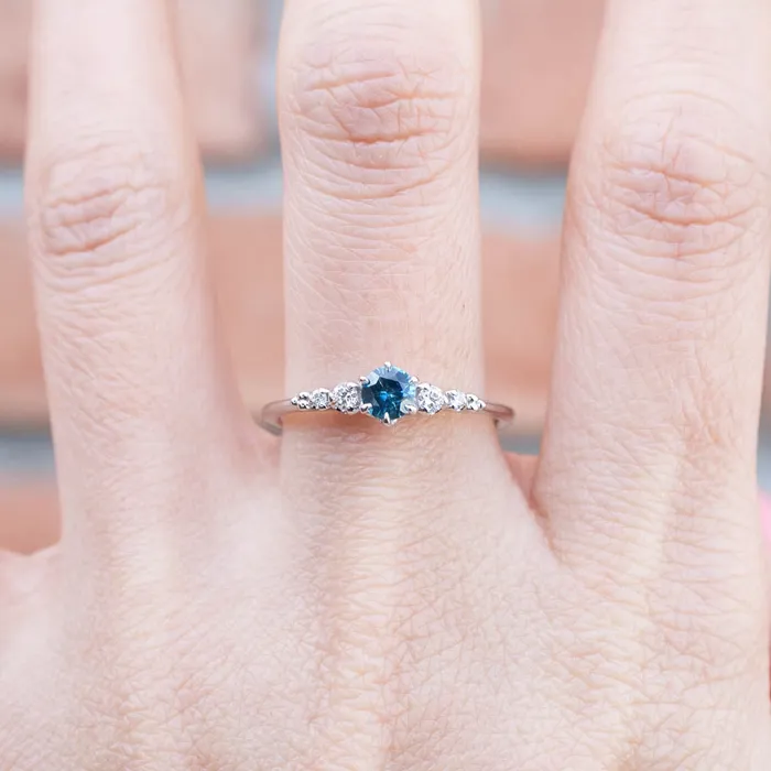 Envero Jewelry Rings Estel Fleur Six Prongs Ring 4mm 030ct Teal Blue Montana Sapphire 14K White Gold Envero Jewelry Rings Estel Fleur Six Prongs Ring 4mm 030ct Teal Blue Montana Sapphire 14K White Gold